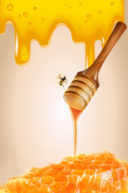 搅蜜棒和蜜蜂食物海报背景矢量图背景