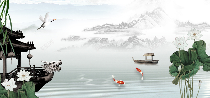 中国风古风山水画海报背景背景