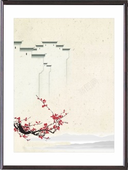 清新边框对话框中国风手绘梅花背景高清图片