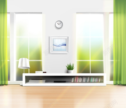 家居室内装修清新客厅窗户背景矢量图背景