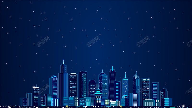 城市建筑风景背景矢量图ai设计背景_新图网 https://ixintu.com AI 城市 城市建筑风景 城市的夜晚 夜空 平面 广告 建筑背景 星空背景 模板 海报 矢量 素材 背景 蓝色建筑 蓝色背景 高楼大厦 矢量图