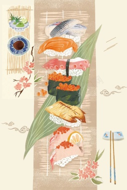 日式餐厅日式美食海报背景矢量图背景