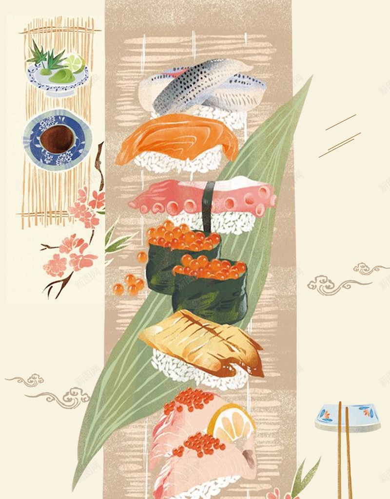 日式餐厅日式美食海报背景矢量图ai设计背景_新图网 https://ixintu.com 日式料理 日式美食 日式茶馆 日式餐厅 日本印象 日本寿司图片 日本菜 生鱼片 舌尖上的日本 矢量图