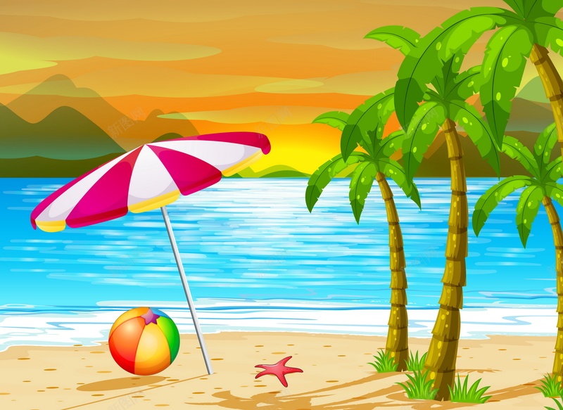 沙滩海滩矢量图ai_新图网 https://ixintu.com 大海 太阳伞 摄影 椰树 沙滩 海滩 风景 矢量图