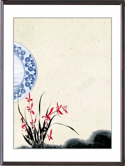 白色字画中国风兰花墨迹背景高清图片