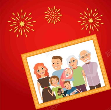 春节回家团聚一家人全家福照片烟花海报背景背景