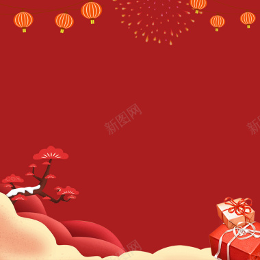 2018新年红色中国风淘宝年货节礼盒灯笼主图背景
