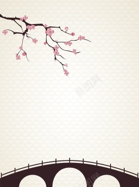 矢量中国风梅花孔桥背景背景