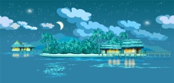 美丽小岛椰子树沙滩景色矢量图高清图片