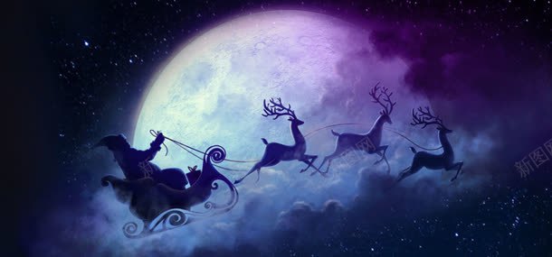 圣诞节背景jpg设计背景_新图网 https://ixintu.com 圣诞老人 小鹿 月亮 淘宝天猫海报
