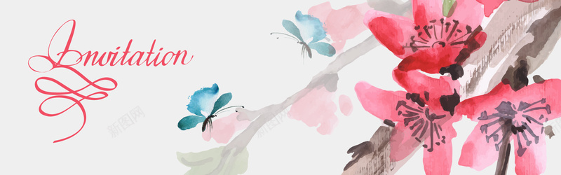 中国风彩色水墨蝴蝶矢量图背景