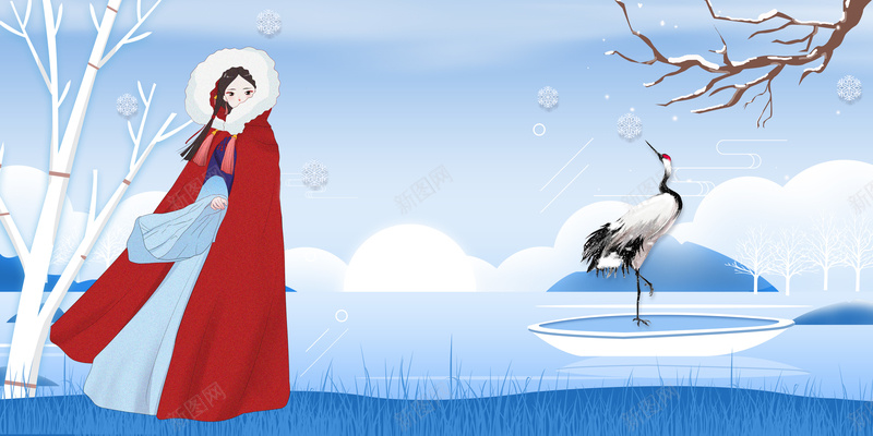 国风美人背景图元素psd设计背景_新图网 https://ixintu.com 中国风 冬季 国潮元素 国潮背景墙 国风美人 树枝 背景图