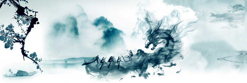 中国风泼墨绘画端午节背景背景