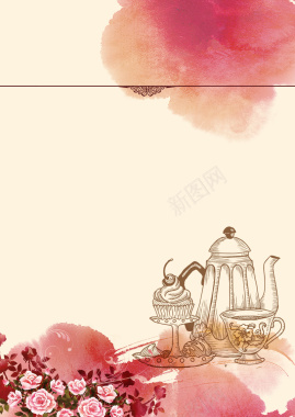 简约手绘浪漫法式甜品店海报背景背景