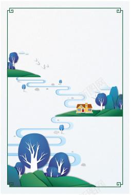 创意中国风水墨剪纸别墅地产海报矢量背景背景