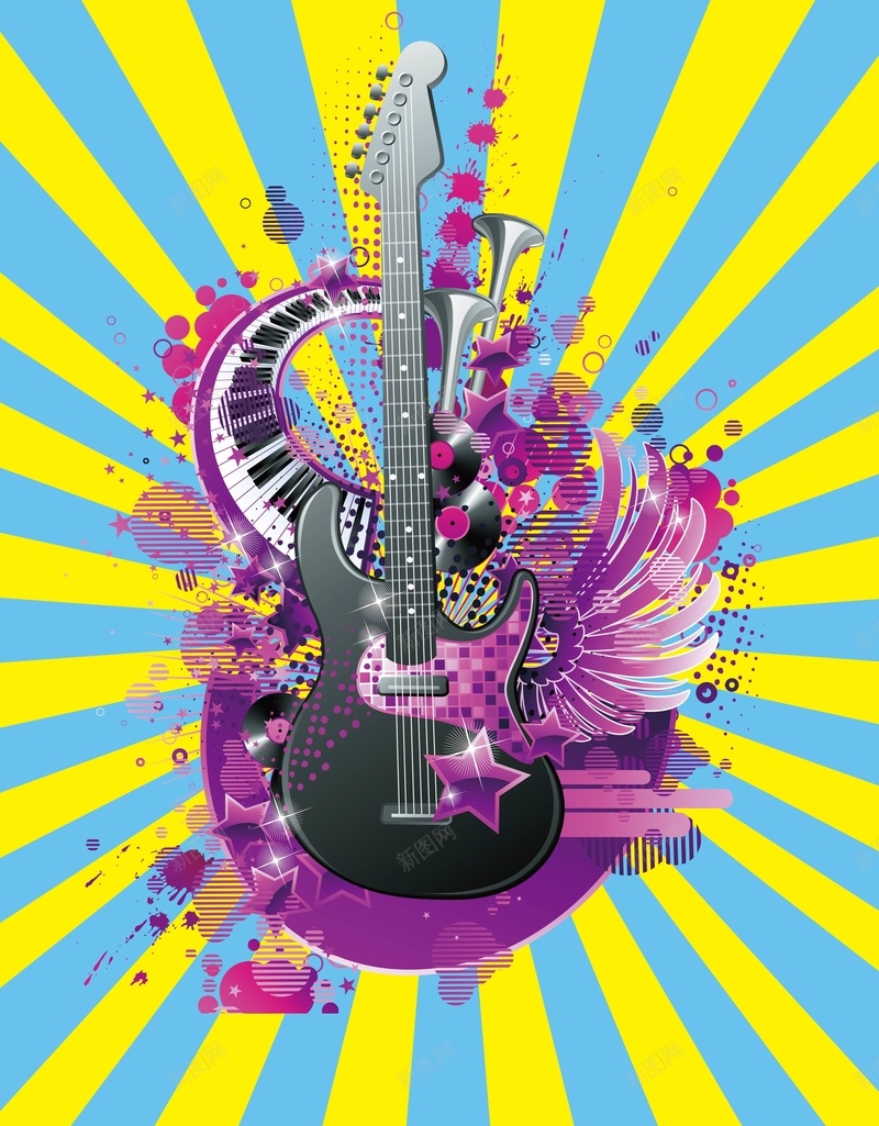 吉他上的紫色花背景矢量图ai设计背景_新图网 https://ixintu.com AI 吉他 欣喜 海报 矢量素材 紫花 纹理 线条 背景 花朵 高清背景设计图 矢量图