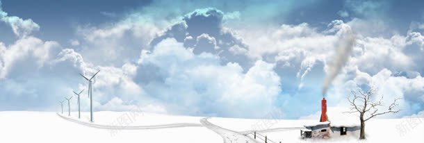 冬天风车banner创意设jpg设计背景_新图网 https://ixintu.com 冬天 植物 环保 积雪 鲜花