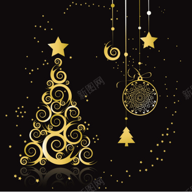 金色圣诞树雪花圣诞星星背景矢量图背景