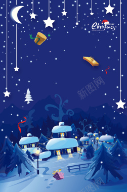 蓝色卡通手绘圣诞快乐新品促销宣传海报矢量图背景