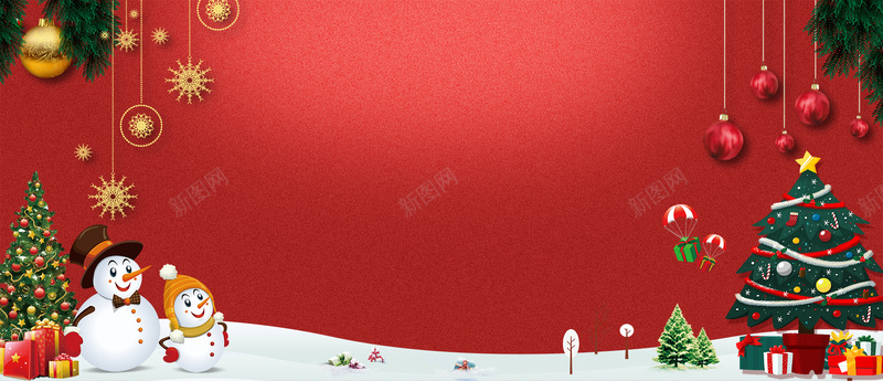 圣诞树卡通渐变红色banner背景