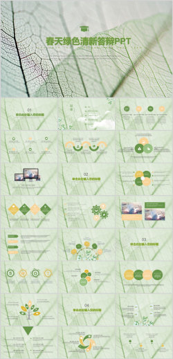 办公UI绿色叶脉高端办公计划总结PPT模板