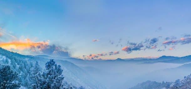 唯美雪山背景jpg设计背景_新图网 https://ixintu.com 冬天 夕阳 天空 树林 自然风光 雪山