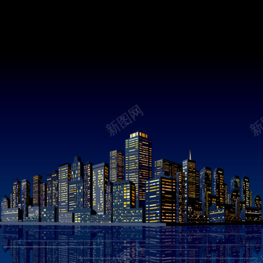 黑色城市高楼建筑背景矢量图背景