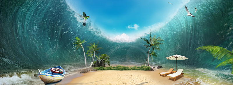夏季海浪合成海报背景