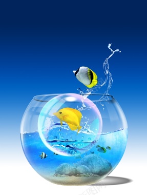 商务蓝色鱼缸鱼水背景背景