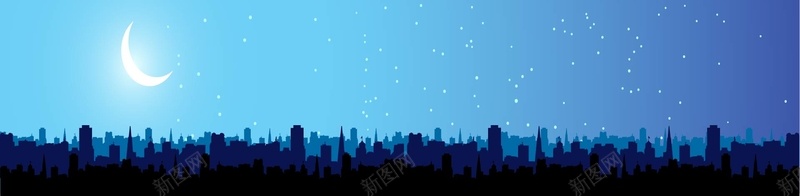 城市夜晚街景banner矢量图ai设计背景_新图网 https://ixintu.com 剪影 城市 夜景 夜色 星光 月亮 月光 蓝色 矢量图