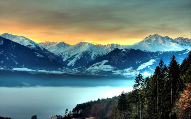 雪山大海水面树林夕阳环境渲染jpg设计背景_新图网 https://ixintu.com 夕阳 大海 树林 水面 渲染 环境 雪山