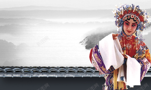 中国风古典京戏戏曲水墨海报背景矢量图背景
