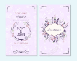 结婚请帖紫色植物花朵婚礼贺卡邀请函矢量高清图片