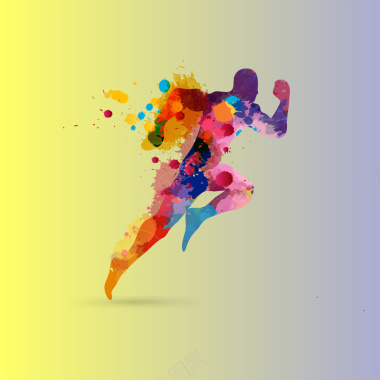 彩色喷绘奔跑人物运动广告海报背景矢量图背景