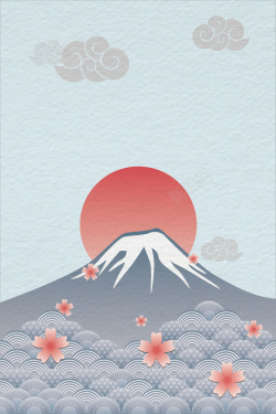 古典文艺风梅花简笔画春季樱花富士山插画旅游海报背景矢量图高清图片