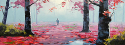 深秋树木油画雨后漫步背景高清图片