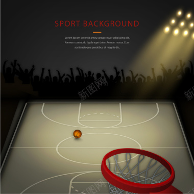 篮球场灯光篮球背景矢量图摄影图片