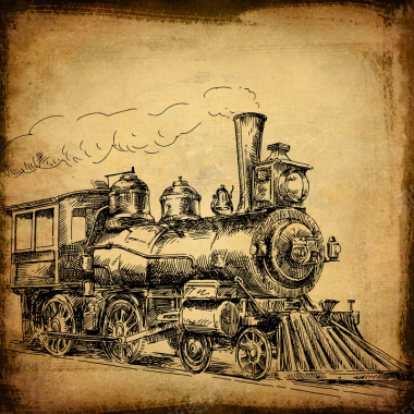 画在牛皮纸上的火车的做旧照片背景