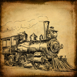 火车做旧画在牛皮纸上的火车的做旧照片高清图片