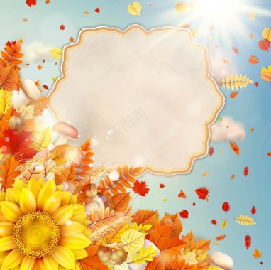 落叶向日葵秋天主题海报背景模板背景