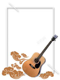 成人吉他白色简约边框吉他培训班背景高清图片