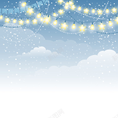 冬季节日圣诞节蓝色云层霓虹灯灯泡背景图矢量图背景