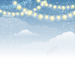 雪花霓虹灯冬季节日圣诞节蓝色云层霓虹灯灯泡背景图矢量图高清图片