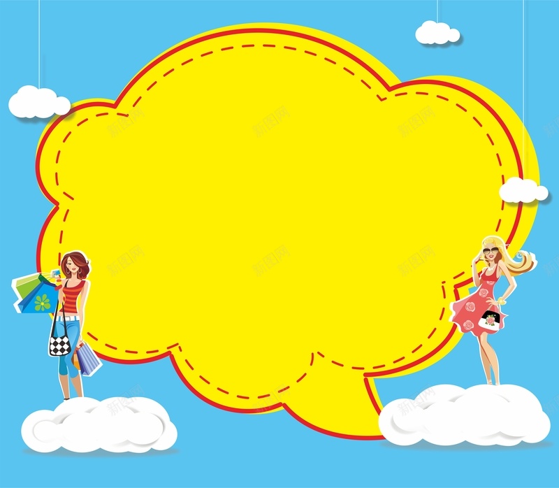 黄色手绘卡通背景cdr设计背景_新图网 https://ixintu.com 云朵 卡通 对话框 手绘 童趣 线条 美女 黄色
