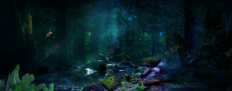 森林浪漫梦幻绿色淘宝海报背景背景