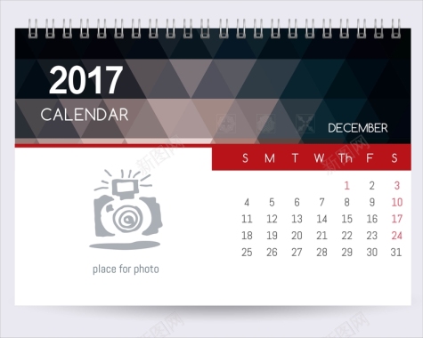 日历2017年12月挂历日期时间色彩矢量图背景