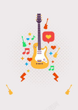 卡通手绘吉他乐器音乐节海报背景矢量图背景