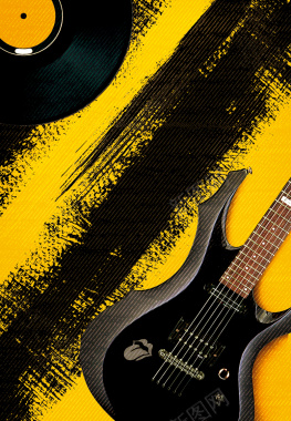 黄色大气吉他海报背景背景