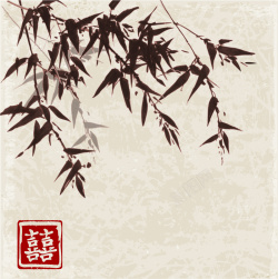 养生文化艺术字复古中国画水墨竹子邀请函背景矢量图高清图片