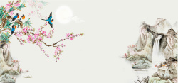 聚宝盆山水画墙纸中国风山水画家居背景高清图片
